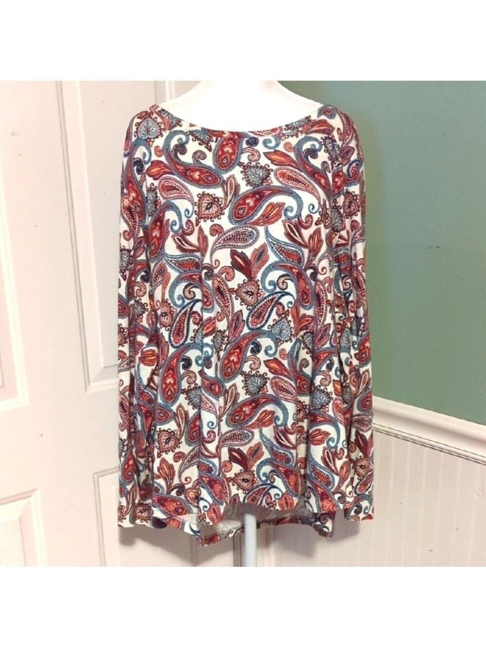 CROFT & BARROW Paisley Long Sleeve Scoop Neck Shirt 2X